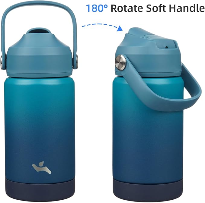 Konokyo Insulated Water Bottle with Straw Lid,12 oz Stainless Steel Vacuum Metal Bottle with Silicone Handle,Vast