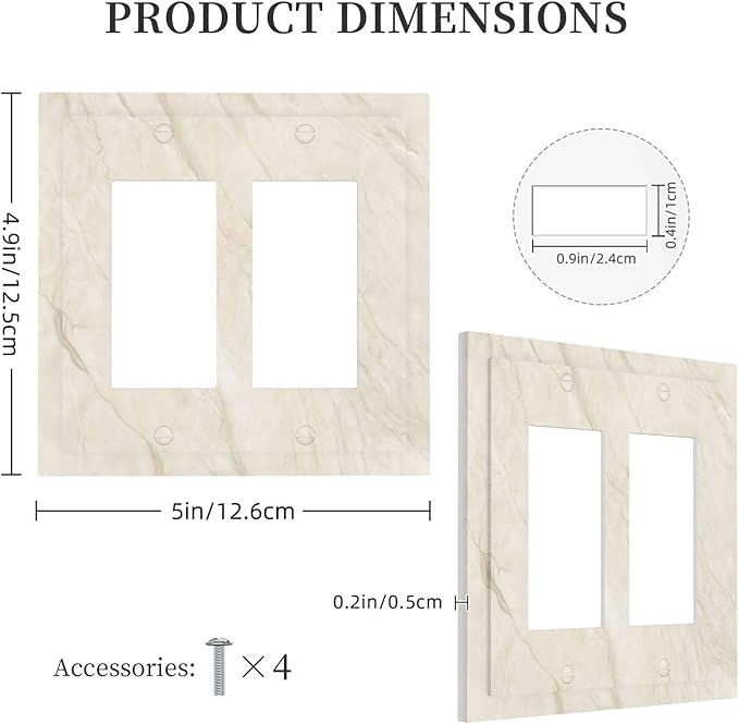 White Taupe Marble Abstract Luxury Decorative Outlet Covers 2 Gang Double GFCI Rocker Electrical Wall Panels Light Switch Cover Plate for Bathroom Kitchen Home Decor