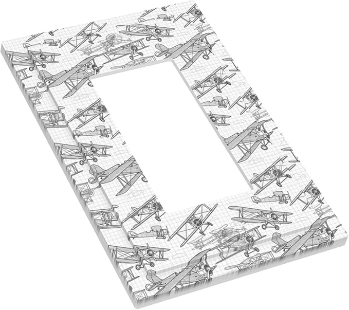 Vintage Biplane Single Rocker Switch Cover - 1-Gang Standard US Size Aviation Blueprint Grid Light Switch Covers, Retro Pilot Dream for Boys Room