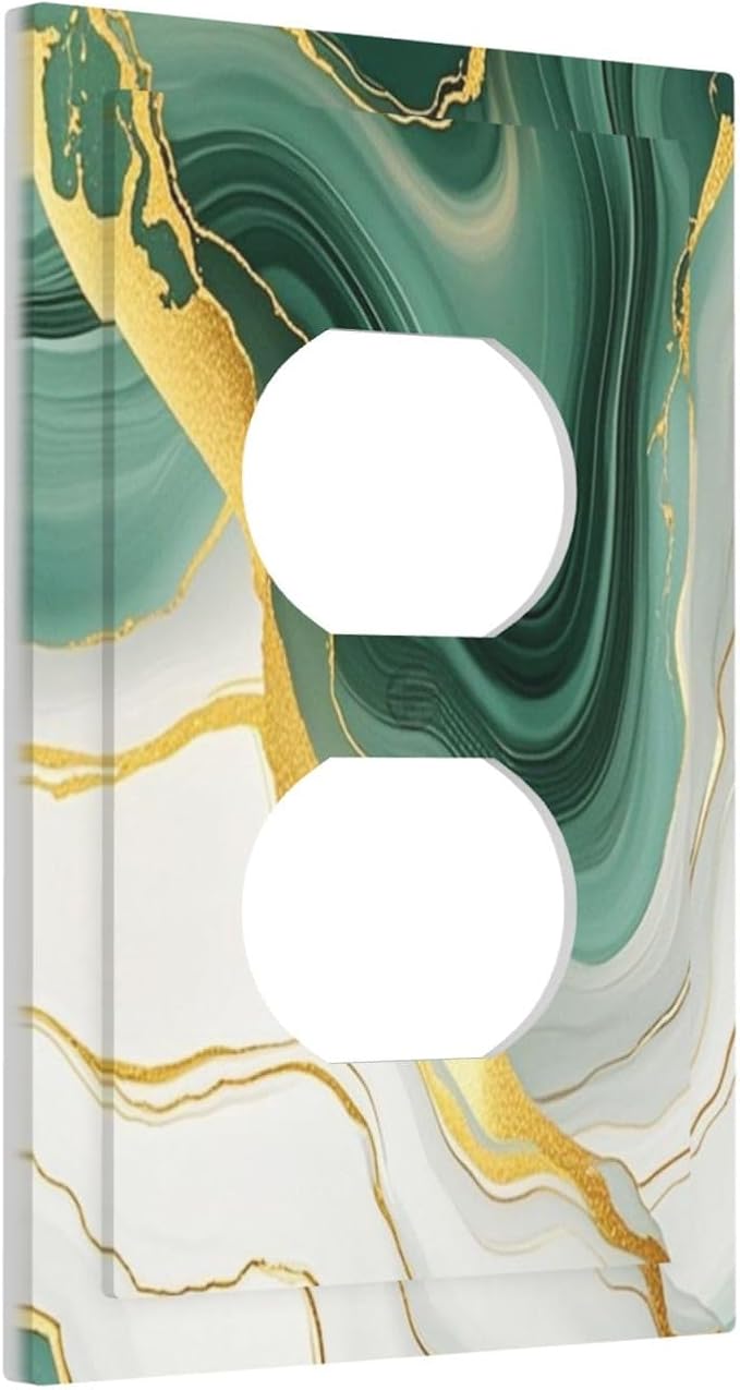 Outlet Covers Turquoise Marble Texture Golden Lines 1 Gang Duplex Light Switch Cover Decorative Switch Plates Electrical Receptacle Faceplate Wall Plate For Bed Room Bathroom Decor