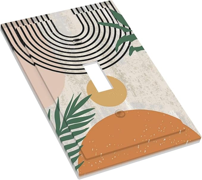 Orange Abstract Mid Century Modern Leaf Boho Bohemian Sun Minimalist Aesthetic Art 1 Gang Electrical Single Toggle Device Switch Wall Plate Jumbo Size Decorative Outlet Light Switch Face Plate Cover