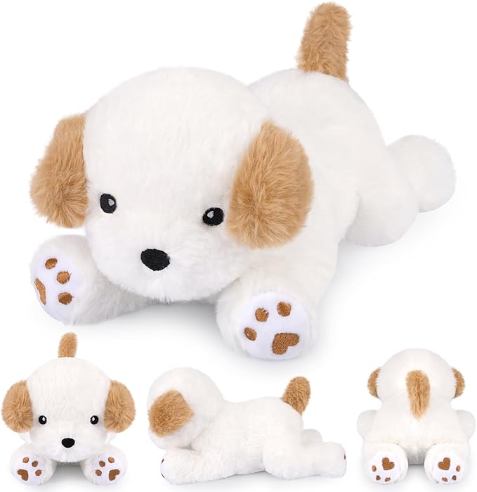 Weighted Dog Stuffed Animal,White Weighted Plush Dog Stuffed Animals - Small White Stuffed Dog Weighted Plush Pillows,Cute Plush Toy Gifts for Kids,10 Inch,0.8 Lbs