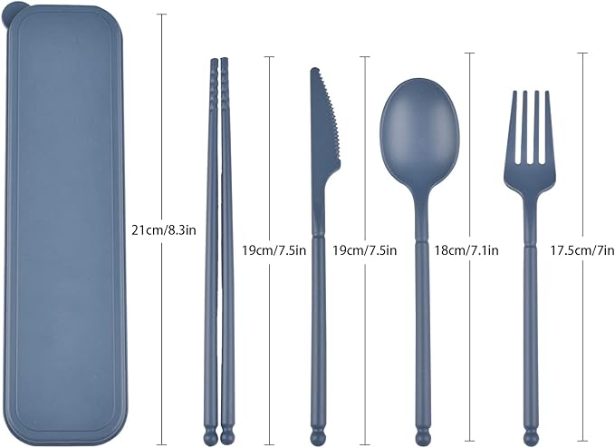 Camping Utensil Set, Reusable Utensils Set with Case, Plastic Cutlery Set Forks Spoon Tableware Chopsticks, Portable Cutlery Set for Travel Picnic Camping or Daily Use (Dark Blue)