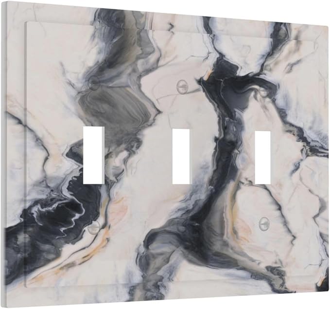 Abstract Marble Textured Modern Luxury Print Decorative Switch Plates 3 Gang Wall Plate Triple Toggle Light Switch Cover Faceplate Electrical Wall Panels for Bathroom Kitchen Decor