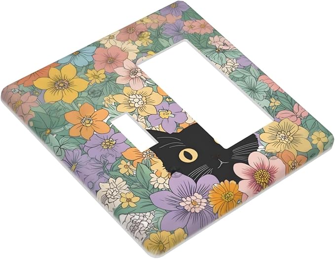 Outlet Covers Funny Cute Cartoon Cat Floral Colorful Flower 1 Toggle 1 Rocker Combination Decorative Wall Plate Electrical Switch Plates Light Switch Cover Plate For Kids Room Nursery