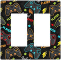 Teen Kid Boys Video Playing Gamer Gaming Game 2 Gang Double Rocker/Decorator Light Switch Cover Funny Controller Decorative Wall Plate Electrical Face Outlet Covers Screwless for Dimmer, USB Outlet