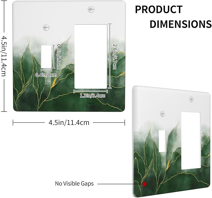Outlet Covers Green Gold Leaf Marble Modern Abstract 2 Gang Combo Light Switch Cover Plate Toggle Rocker Wallplates Decorative Switch Plates and Outlet Covers for Kitchen Bathroom Decor