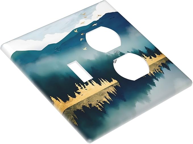 Mountains Landscape Lake Bird Reflection Wallplates 1 Toggle 1 Duplex Switch Plate Electrical GFCI Faceplate Decorative Light Switch Covers for Bedroom Living Room Decor