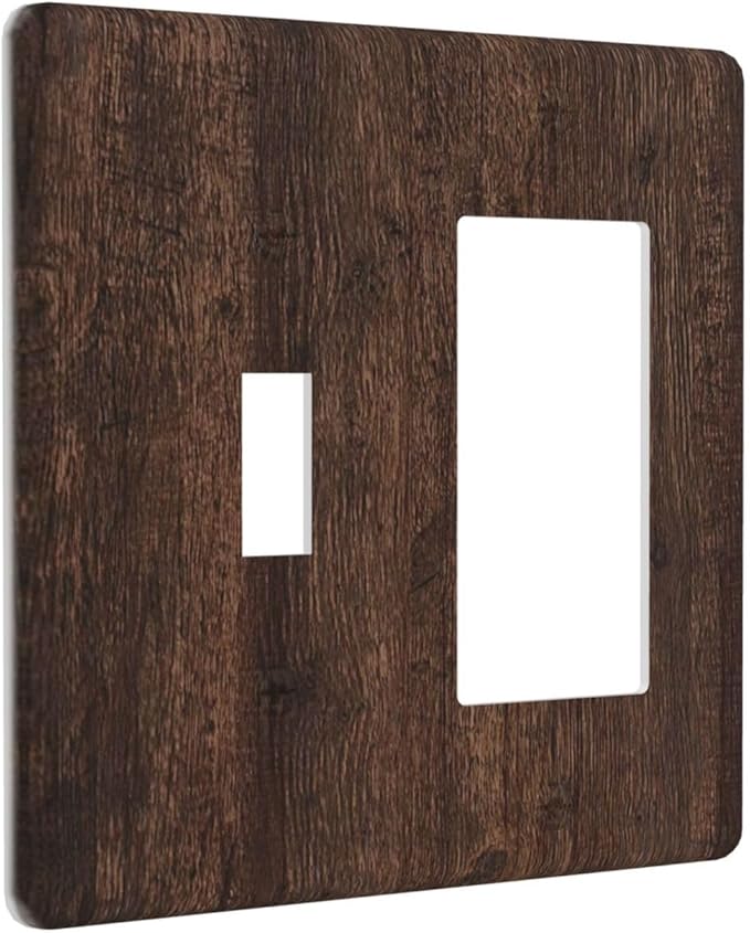 Decorative Toggle Switch Cover Plate with Rustic Dark Wood Grain & Vintage Style Design 2-Gang 1-Gang Standard Wall Plate Light Switch Cover for Kitchen/Living Room