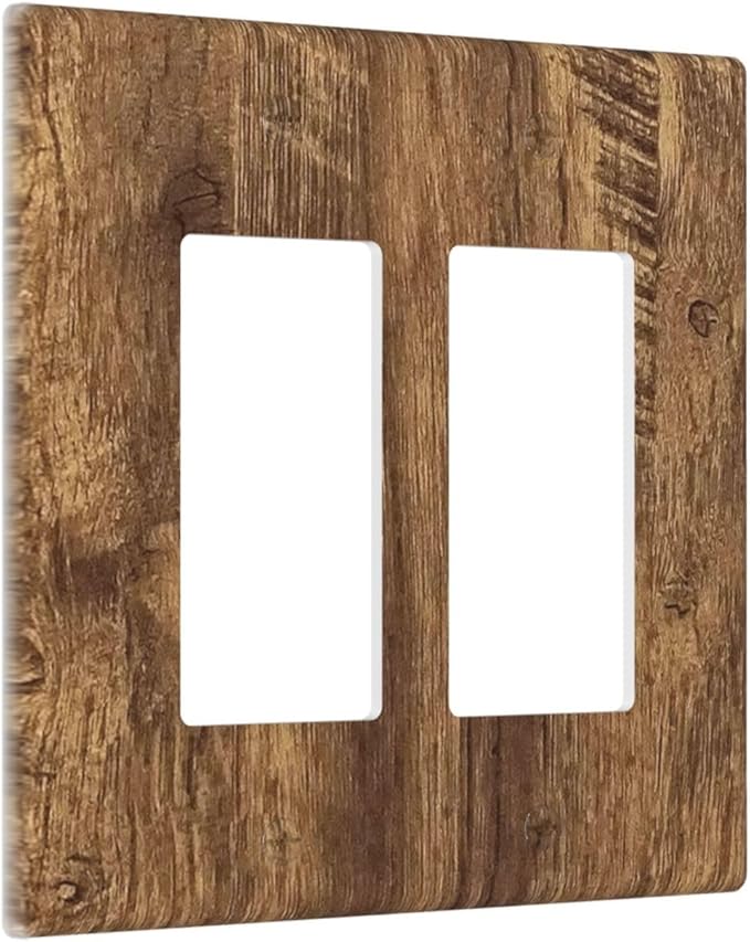 Outlet Covers Rustic Wood Grain Country Vintage Wooden Board 2 Gang Double Rocker Light Switch Cover Plate Decorative Wall Plate GFCI Socket Cover Electrical Switch Plate Covers for Farmhouse Home