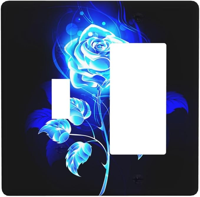 Blue Golden Rose Flower 2 Gang Single Toggle/Rocker Combination Light Switch Cover Decorative Wall Plate Cover Electrical Faceplate Art Oil Painting Decor