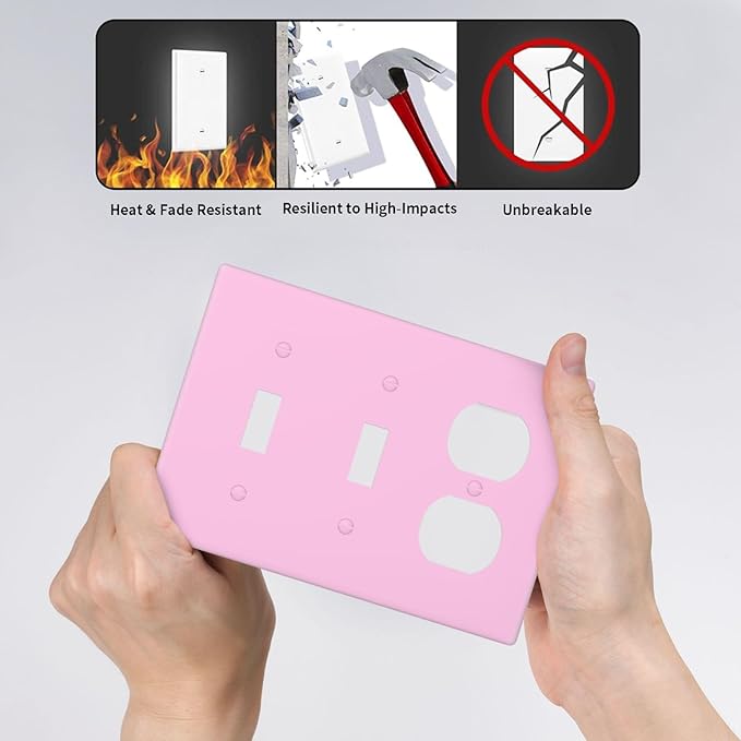 Color Light/Dark Purple 3 Gang 2 Toggle 1 Duplex Combination Light Switch Covers, Decorative Colored Violet Combo Device Triple Toggle/Receptacle Electrical Outlet Switch Face Wall Plate Cover