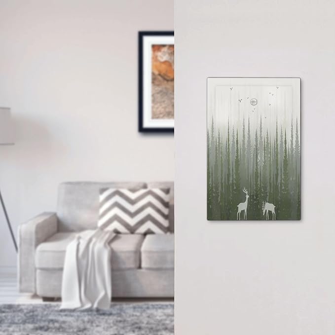 Green Pine Tree Deer Country forest Bird Nature Mist Light Switch Cover Plate 1 Gang Electrical Wall Plates Faceplate Decorative Switch Plate No Device Blank for Bedroom Home Decor