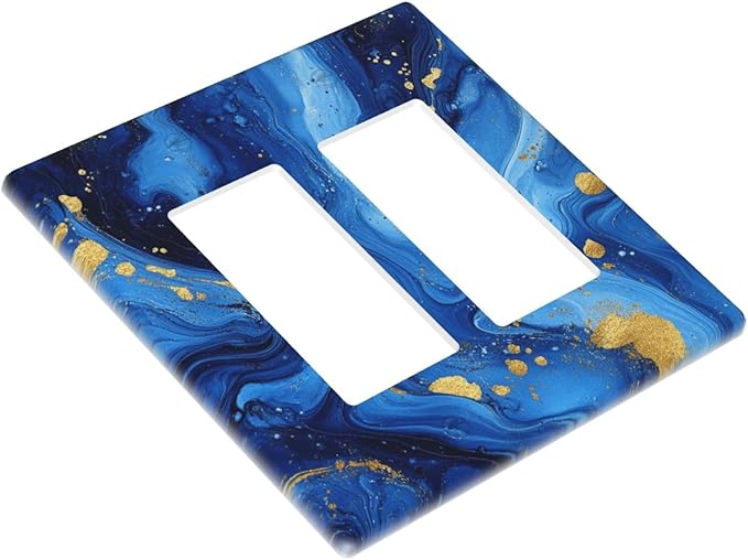 Outlet Covers Navy Blue Gold Marble Abstract Luxury 2 Gang Double Rocker Light Switch Cover Plate Decorative Wall Plate GFCI Socket Cover Electrical Switch Plate Covers for Bathroom Home