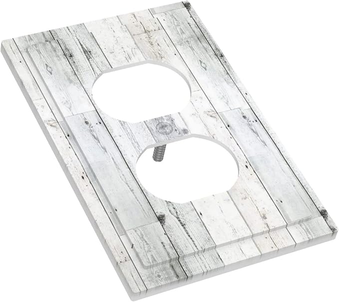 Grey White Wood 1 Gang Outlet Covers Duplex Receptacle Wall Plate Decorative Electrical Faceplate Switchplates for Home Kids Bedroom Decorate 5" x 3 Large Size