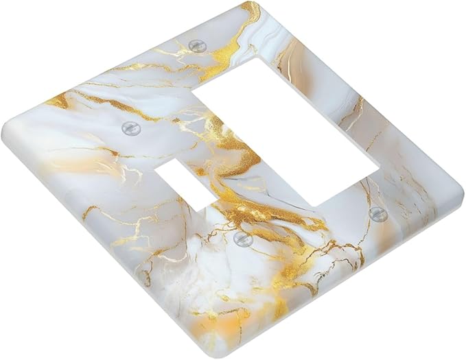 Decorative Toggle Switch Cover Plate Abstract Gold Marble Design with White & Gold 2-Gang 1-Gang Standard Wall Plate Light Switch Cover for Modern Luxurious Decor
