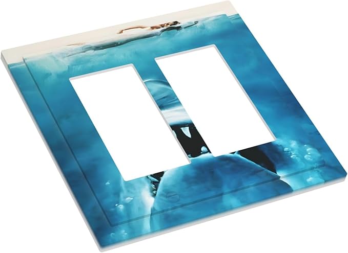Swimming Woman Funny Shark Blue Ocean Decorative Outlet Covers 2 Gang Double GFCI Rocker Electrical Wall Panels Light Switch Cover Plate for Kids Room Bedroom Decor