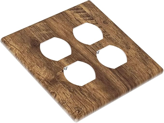 Light Switch Cover Plate Rustic Wood Grain Country Vintage Wooden Board 2 Gang Socket Covers Double Duplex Wallplates Switch Plates and Outlet Covers for Farmhouse Home Decor