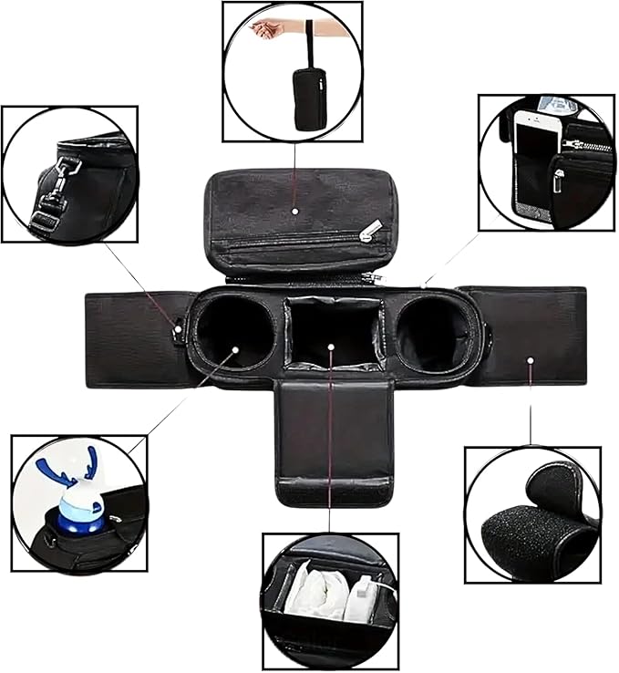 Universal Stroller Organizer with Insulated Cup Holder Detachable Phone Bag and Carry Strap Fits Uppababy, Baby Jogger, Britax, BOB, Umbrella and Pet Stroller and more (Black)