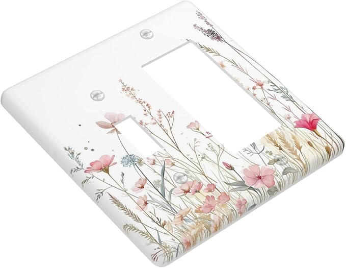 Watercolor Wildflower Pink Flower Plant Floral Outlet Covers 1 Toggle 1 Rocker Combination Decorative Wall Plate Electrical Switch Plates Light Switch Cover Plate for Bedroom Living Room Decor