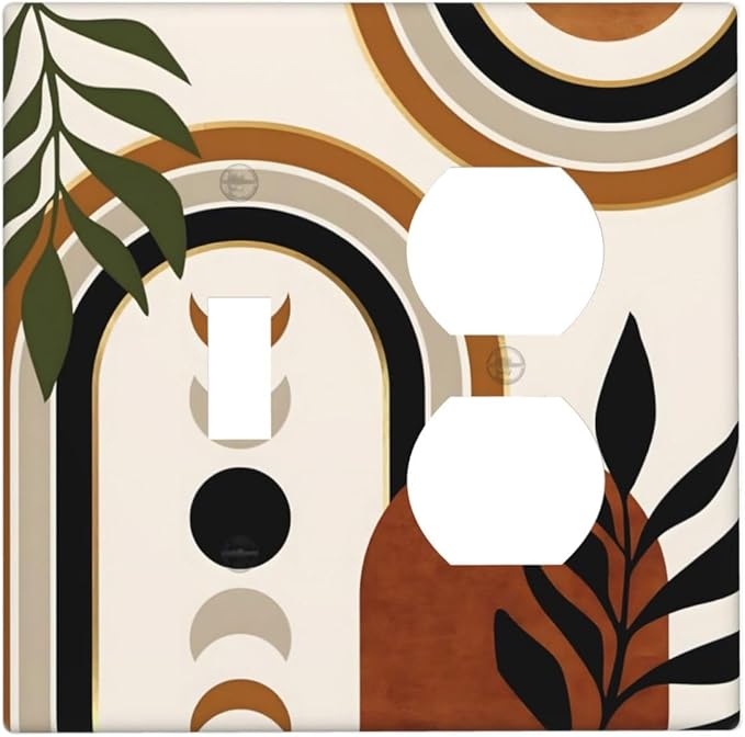 Boho Mid Century Arch Plant Leaves Sun Moon Wallplates 1 Toggle 1 Duplex Switch Plate Electrical GFCI Faceplate Decorative Light Switch Covers for Bedroom Living Room Decor