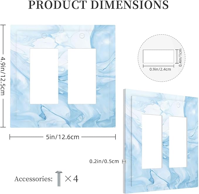 Navy Blue Sea Waves Spilled Ink Marble Simplicity Print Decorative Outlet Covers 2 Gang Double GFCI Rocker Electrical Wall Panels Light Switch Cover Plate for Bathroom Living Room Decor