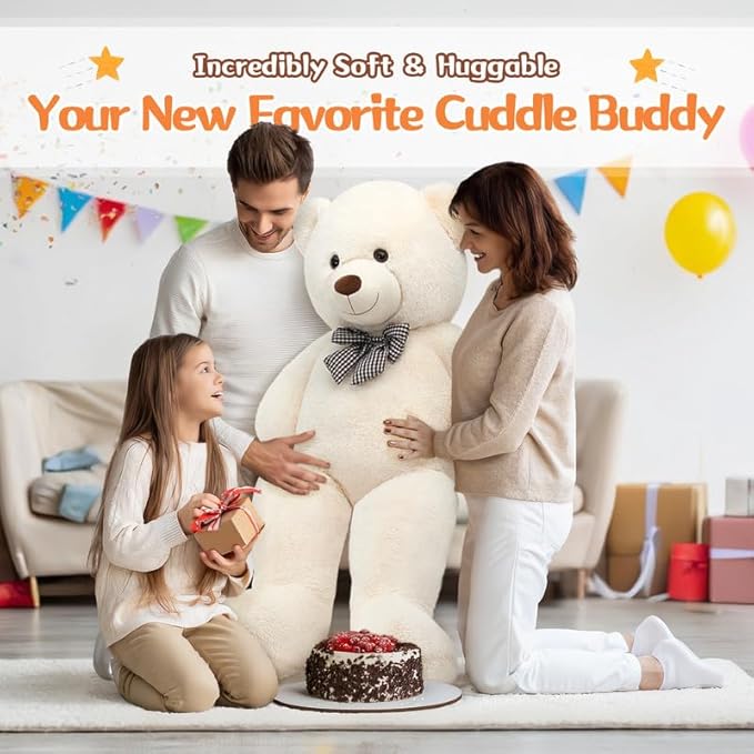 MorisMos Giant White Teddy Bear 4 Feet, Cute 47inch Stuffed Animal Big Teddy Bear Plush, Classic Girlfriend Boyfriend Birthday Gift, Christmas, Party Favor