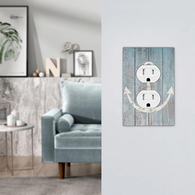 Anchor Rustic Sailing Nautical Wooden Planks Marine Outlet Covers 1 Gang Duplex Light Switch Cover Decorative Switch Plates Electrical Receptacle Faceplate Wall Plate for Bathroom Farmhouse Decor