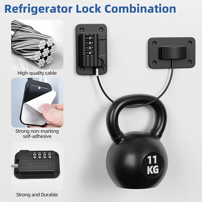 RORMGO Refrigerator Lock, Heavy Duty Fridge Locks for Kids, Freezer Lock with Combination for Refrigerator Drawer Cabinet Safety, Easy to Install No Keys Needed Black