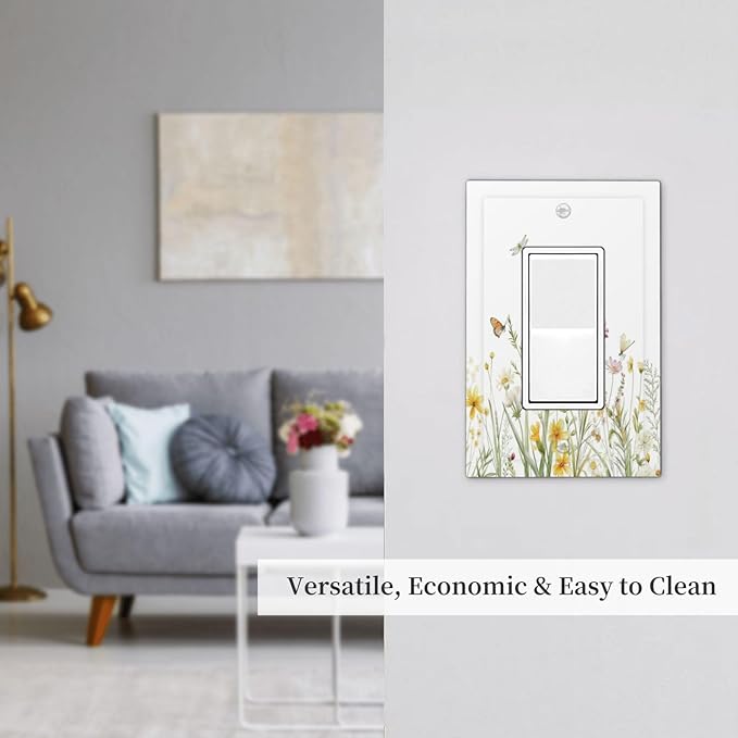 Colorful Wildflowers Dragonfly Butterfly Floral Decorative Outlet Covers 1 Gang Single Rocker Light Switch Cover Plate Wall Plates GFCI Faceplate for Bedroom Living Room Decor