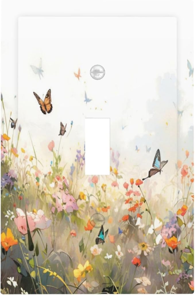 Wildflowers Watercolor Floral Colorful Butterfly Decorative Light Switch Cover 1 Gang Single Toggle Device Electrical Faceplate Switchplates Decorator Outlet Wall Plate for Farmhouse Bed Room Decor
