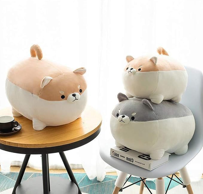 EHOTONG Shiba Inu Dog Plush Pillow, Corgi Stuffed Animal Plush Toy Hug Pillow Gifts for Girl Boy (Gray, 11.8in)