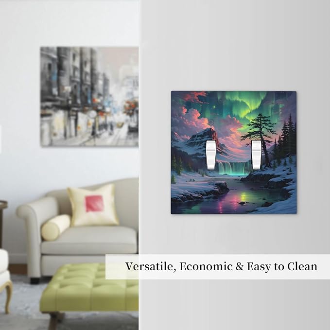 Snow Mountain Aurora Waterfalls Rivers Forest Decorative Switch Plates 2 Gang Double Toggle Outlet Light Switch Cover Wall Plate Electrical Faceplate for Bedroom Living Room Decor