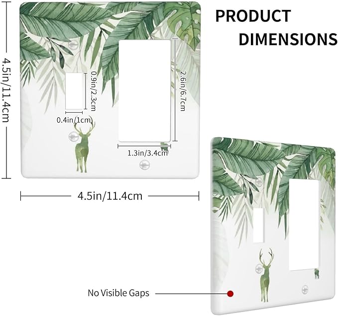 Deer Banana Leaves Palm Trees Green Plants Outlet Covers 1 Toggle 1 Rocker Combination Decorative Wall Plate Electrical Switch Plates Light Switch Cover Plate for Bed Room Living Room Decor