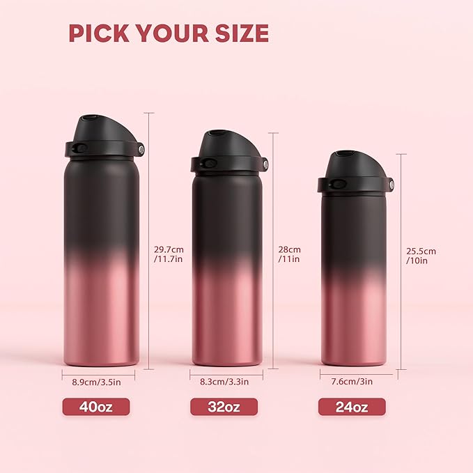 POWCAN 40 oz Stainless Steel Water Bottle: 2-in-1 Push-Button Spout & Quick-Flip Straw Lid, Leakproof, Keep Cold 24Hrs, BPA-Free, Insulated Water Bottle for Sports, School, Travel, Gym, Gift (Queen)