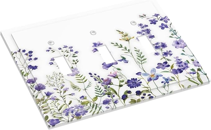 Lavender Wildflowers Purple Flowers Plant Floral Decorative Switch Plates 3 Gang Wall Plate Triple Toggle Light Switch Cover Faceplate Electrical Wall Panels for Bedroom Living Room Decor