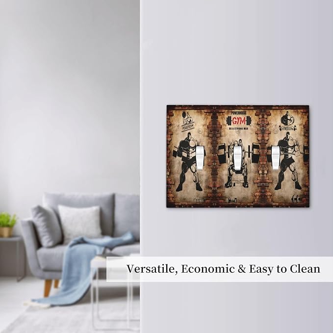 Vintage Gym Retro Brick Dumbbell Triple Toggle Wall Plates 3 Gang Light Switch Cover Decorative Electrical Switchplate Faceplate Dimmer for Bedroom Kidroom Bathroom Gyms Decor