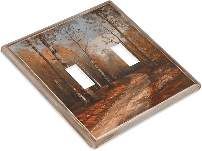 Decorative Art Light Switch Covers Maple Path 2 Gang Double Toggle Wall Plate Decorative Switchcover Electrical Switchplate for Home Decor