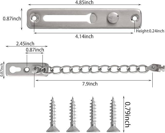 Topbuti Chain Door Guard Lock, 2 Packs Security Door Chain Locks with Spring Button Latch, Hotel Doors Latches Front Doors Locks for Kids Safety (Brushed Silver)