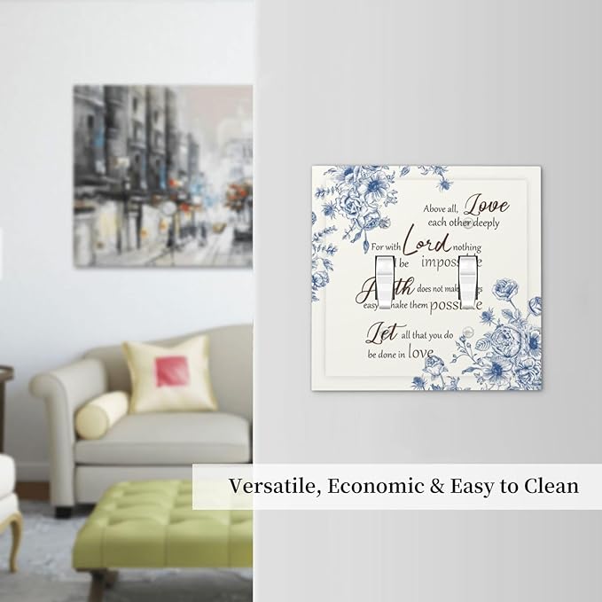 Decorative Light Switch Cover Plate Inspirational Quotes Blue Flower Floral 2 Gang Outlet Covers Double Toggle Wall Plates for Electrical Outlets Switch Plate Covers Faceplate for Home Decor