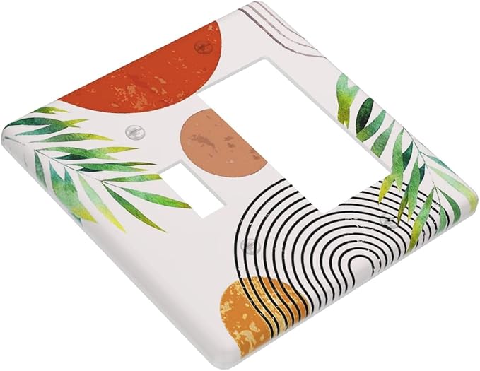 Red/Orange Mid Century Boho Sun Abstract 2 Gang Combination 1-Toggle 1-Decorator/Gfci Device Wall Plates Contemporary Sunset One Rocker with Toggle Combo Light Switch Plates and Socket Outlet Covers