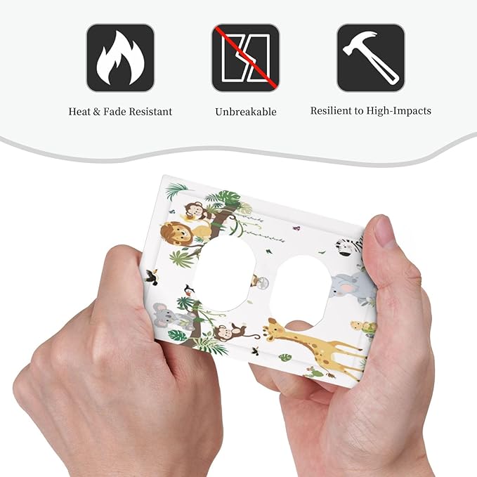 Jungle Animals Tree Branch Monkey Giraffe Lion Elephant Outlet Covers 1 Gang Duplex Light Switch Cover Decorative Switch Plates Electrical Receptacle Faceplate Wall Plate for Kids Room Nursery Decor