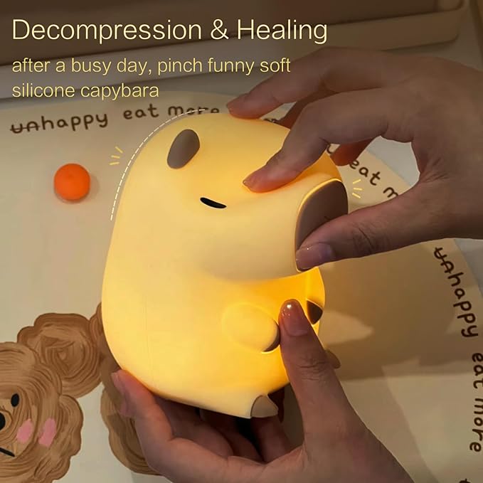 YR YRHH-PET Capybara Cute Night Light, Squishy Capybara Lamp Fun Gift, Rechargeable Dimmable Silicone Touch Nightlight For Kid, College White Elephant Gifts, Capibara Stuff Toy, Baby Nursery LED Décor