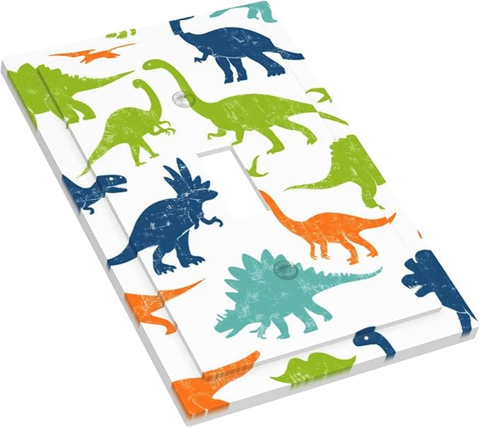 Colorful Dinosaur 1-Gang Toggle Light Switch Plate, Cute Dino Friends Decorative Wall Plate for Teen Boys Bedroom Playroom Decor