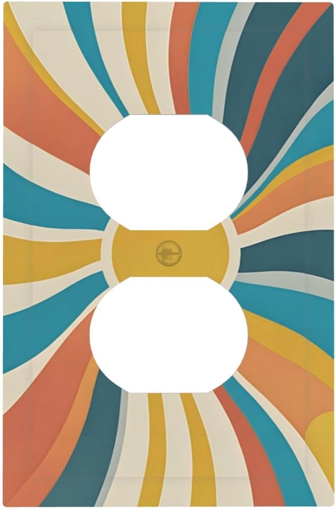 Decorative Outlet Covers with Retro Mid-Century Modern Sunburst Motif Design 1 Gang Duplex Light Switch Cover Plate Unique Wall Plates Switchplate Cover for Abstract Teal/Yellow/Orange Wall