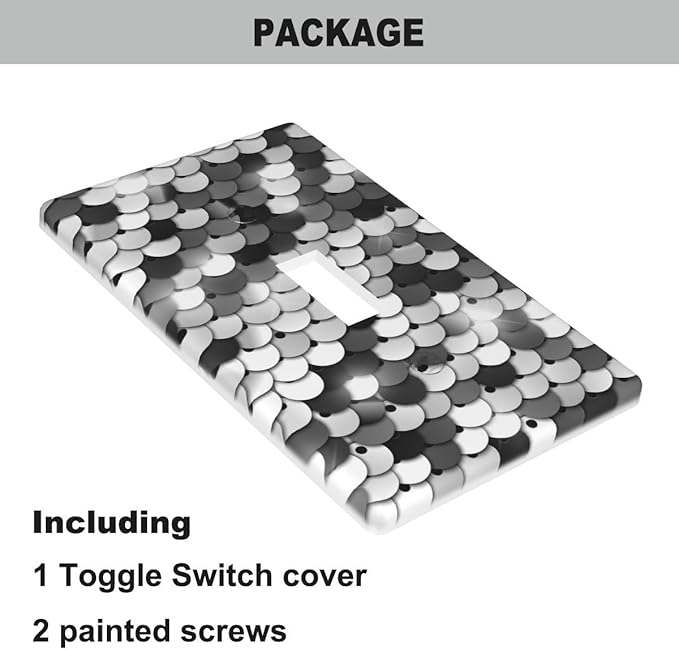 Fish Scale Light Switch Cover Plates Fun Cool Grey Sliver Single Toggle Wall Plate 1 Gang Lightswitch Cover Home Decorative Office 4.5"x 2.76"