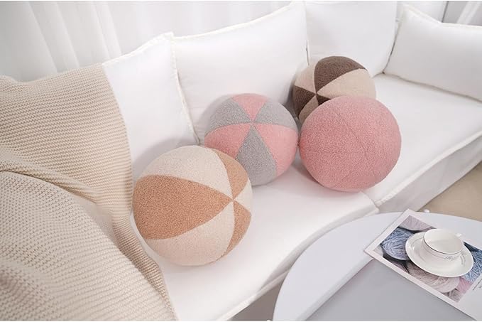 12 Inch Round Hugging Pillow Stuffed Ball Plush Toy Soft Plushies Throw Pillows Kids' First Plush Toys for Home Decor or Gift for Kids and Lovers (Cream & Beige)