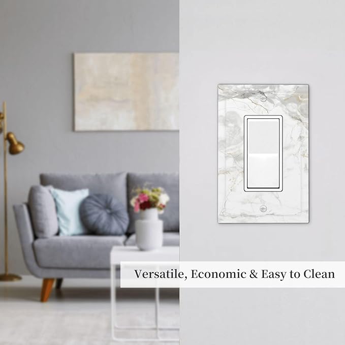 White Marbling Golden Stream Lines Print Decorative Outlet Covers 1 Gang Single Rocker Light Switch Cover Plate Wall Plates GFCI Faceplate for Bathroom Kitchen Decor