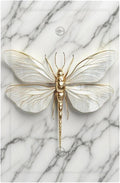 White Gold Marble Dragonfly Abstract Modern Light Switch Cover Plate 1 Gang No Device Blank Electrical Wall Plates Faceplate Decorative Switch Plate for Bathroom Home Decor