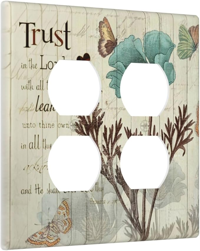 Rustic Elegant Teal Tulip Bible Inspirational Quote Outlet Covers 2 Gang Double Duplex Decorative Light Switch Covers Electrical Wallplates Socket Faceplate for Farmhouse Bedroom Decor